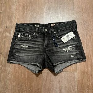 NWT! AG Adriano Goldschmied Bonnie gray black relaxed denim shorts boyfriend 26